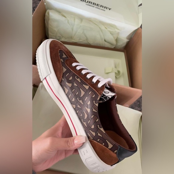 Burberry Brown Suede and Leather Monogram Low Top Sneaker - Picture 1 of 2